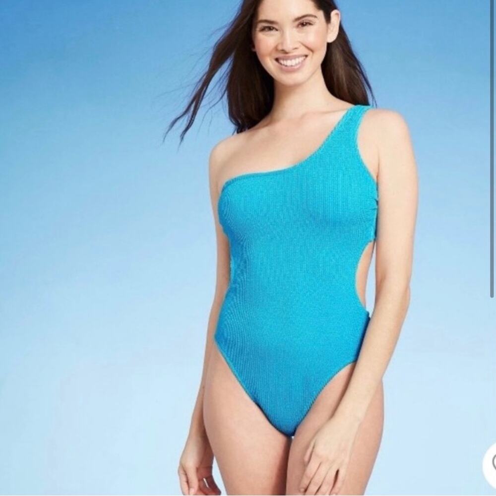 SHADE & SHORE • Blue One Shoulder One Piece Swimsuit Swimwear